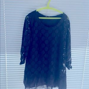 Polka dotted top sheer arms